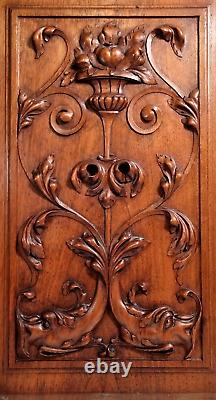 Scroll leaf dolphin wood carving panel 235 Antique French architectural salvage