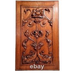 Scroll leaf dolphin wood carving panel 235 Antique French architectural salvage