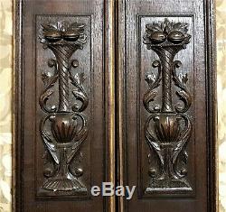 Scroll leaf fruit vase wood carving panel Antique french architectural salvage