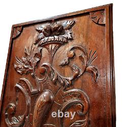 Scroll leaf fruit wood carving panel 1874 Antique French architectural salvage