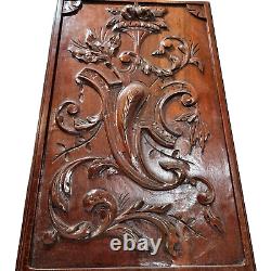 Scroll leaf fruit wood carving panel 1874 Antique French architectural salvage