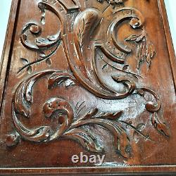 Scroll leaf fruit wood carving panel 1874 Antique French architectural salvage