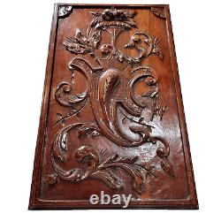 Scroll leaf fruit wood carving panel 1874 Antique French architectural salvage