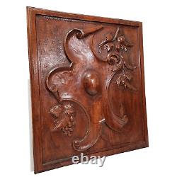 Scroll leaf grapes wood carving panel 1693 Antique French architectural salvage