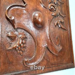 Scroll leaf grapes wood carving panel 1693 Antique French architectural salvage