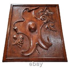 Scroll leaf grapes wood carving panel 1693 Antique French architectural salvage