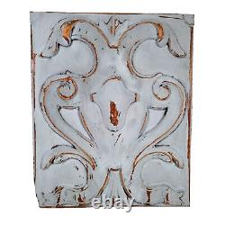 Scroll leaf shield wood carving panel 1469 Antique French architectural salvage