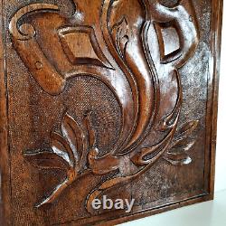 Scroll leaf shield wood carving panel 163 Antique French architectural salvage