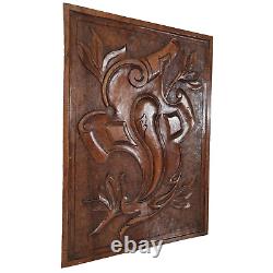 Scroll leaf shield wood carving panel 163 Antique French architectural salvage