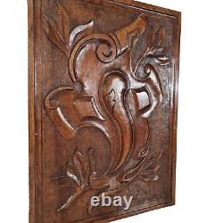 Scroll leaf shield wood carving panel 163 Antique French architectural salvage