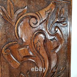 Scroll leaf shield wood carving panel 163 Antique French architectural salvage