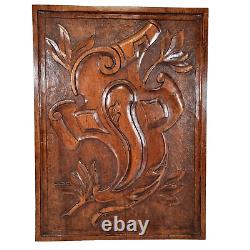 Scroll leaf shield wood carving panel 163 Antique French architectural salvage