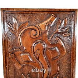 Scroll leaf shield wood carving panel 163 Antique French architectural salvage