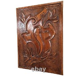 Scroll leaf shield wood carving panel 163 Antique French architectural salvage