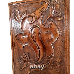 Scroll leaf shield wood carving panel 163 Antique French architectural salvage