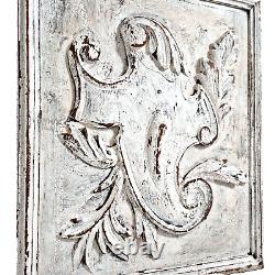 Scroll leaf shield wood carving panel 1756 Antique French architectural salvage