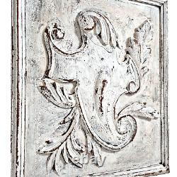 Scroll leaf shield wood carving panel 176 Antique French architectural salvage