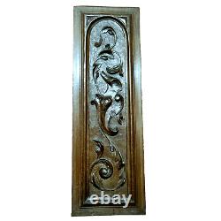 Scroll leaf shield wood carving panel 24 in Antique French architectural salvage