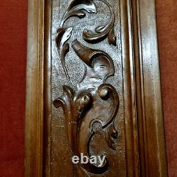 Scroll leaf shield wood carving panel 24 in Antique French architectural salvage