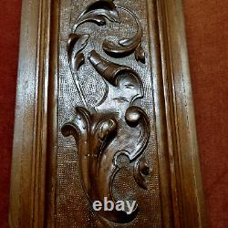 Scroll leaf shield wood carving panel 24 in Antique French architectural salvage