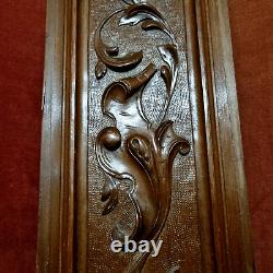 Scroll leaf shield wood carving panel 24 in Antique French architectural salvage