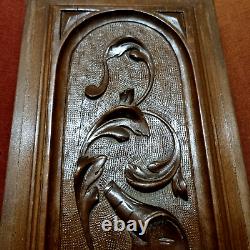 Scroll leaf shield wood carving panel 24 in Antique French architectural salvage