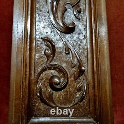 Scroll leaf shield wood carving panel 24 in Antique French architectural salvage