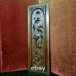 Scroll leaf shield wood carving panel 24 in Antique French architectural salvage