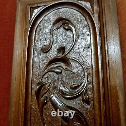 Scroll leaf shield wood carving panel 24 in Antique French architectural salvage