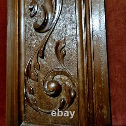 Scroll leaf shield wood carving panel 24 in Antique French architectural salvage