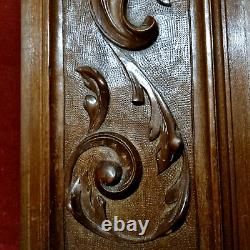 Scroll leaf shield wood carving panel 24 in Antique French architectural salvage