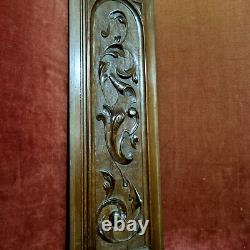 Scroll leaf shield wood carving panel 24 in Antique French architectural salvage