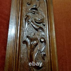 Scroll leaf shield wood carving panel 24 in Antique French architectural salvage