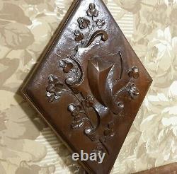 Scroll leaves blazon carved wood panel antique french architectural salvage 15