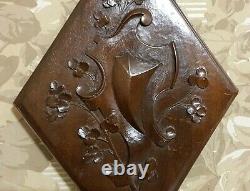 Scroll leaves blazon carved wood panel antique french architectural salvage 15