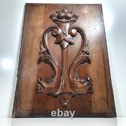 Scroll leaves dragon carving panel 20.67 in Antique French architectural salvage