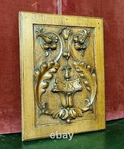 Scroll leaves flower carved wood panel Antique french architectural salvage 12