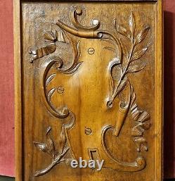 Scroll leaves ribbon carved wood panel Antique french architectural salvage 16