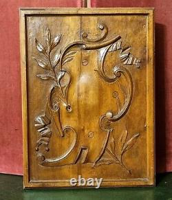 Scroll leaves ribbon carved wood panel Antique french architectural salvage 17