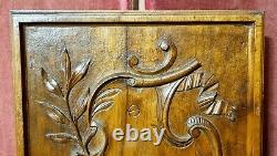 Scroll leaves ribbon carved wood panel Antique french architectural salvage 17