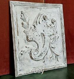 Scroll leaves shield carved wood panel Antique french architectural salvage 17
