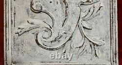 Scroll leaves shield carved wood panel Antique french architectural salvage 17