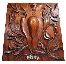 Scroll leaves walnut carving panel 14.96 in Antique French architectural salvage