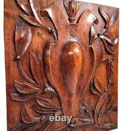 Scroll leaves walnut carving panel 14.96 in Antique French architectural salvage