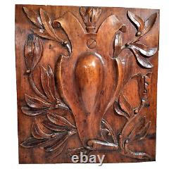 Scroll leaves walnut carving panel 14.96 in Antique French architectural salvage