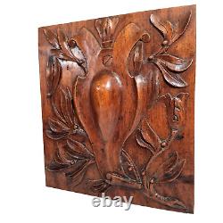 Scroll leaves walnut carving panel 14.96 in Antique French architectural salvage