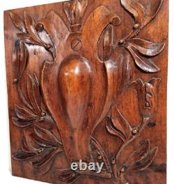 Scroll leaves walnut carving panel 14.96 in Antique French architectural salvage