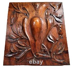 Scroll leaves walnut carving panel 14.96 in Antique French architectural salvage