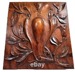 Scroll leaves walnut carving panel 14.96 in Antique French architectural salvage