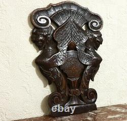 Scroll leaves winged griffin carving panel Antique french architectural salvage
